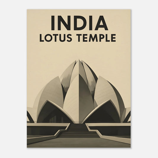 Delhi Lotus Temple – Minimalist Sepia Travel Poster - Canvasero