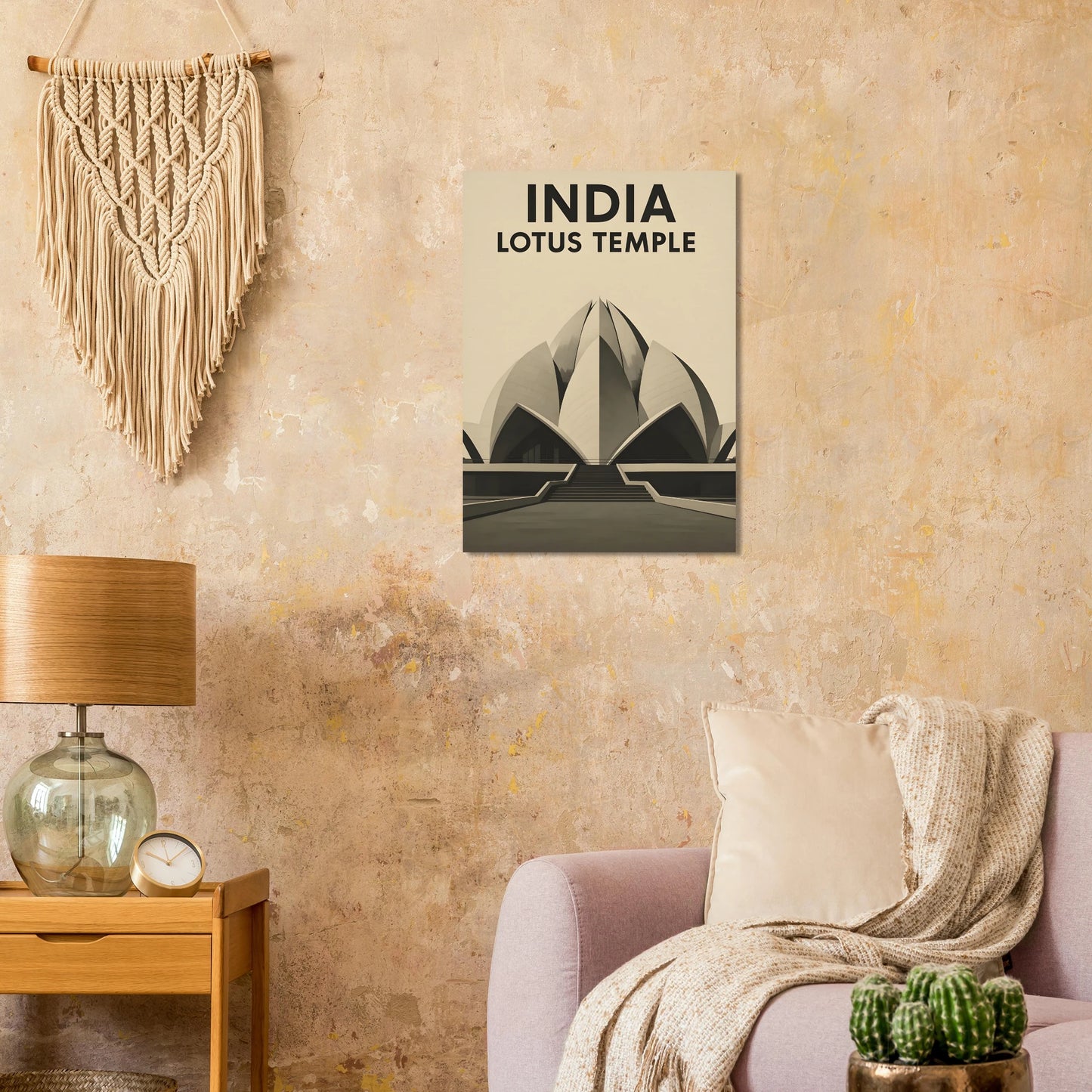 Delhi Lotus Temple – Minimalist Sepia Travel Poster - Canvasero