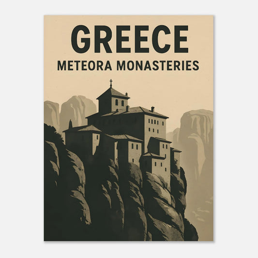 Meteora Monasteries Poster – Vintage Greece Travel Art Print - Canvasero