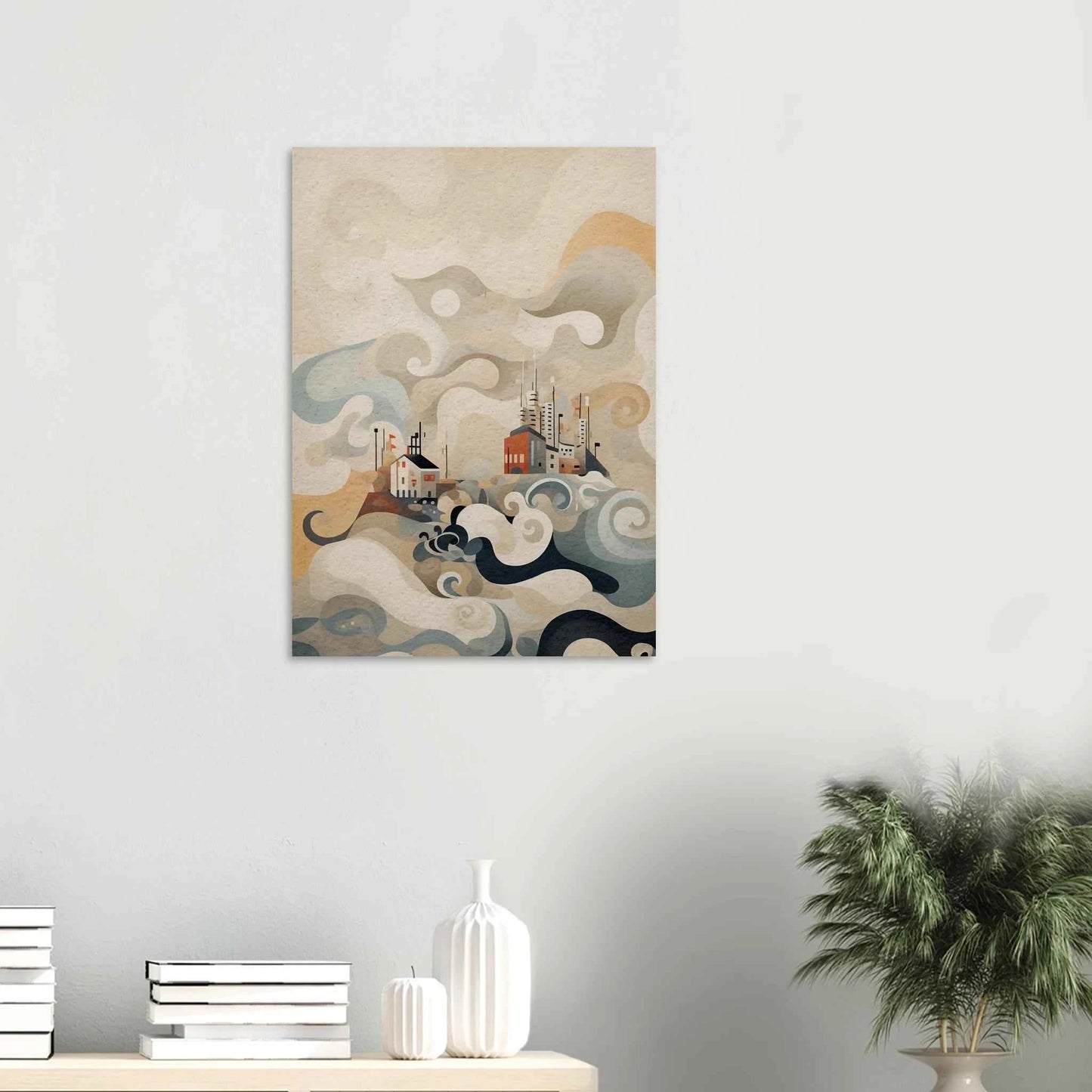 Abstract Cityscape Art Print in Earthy Tones