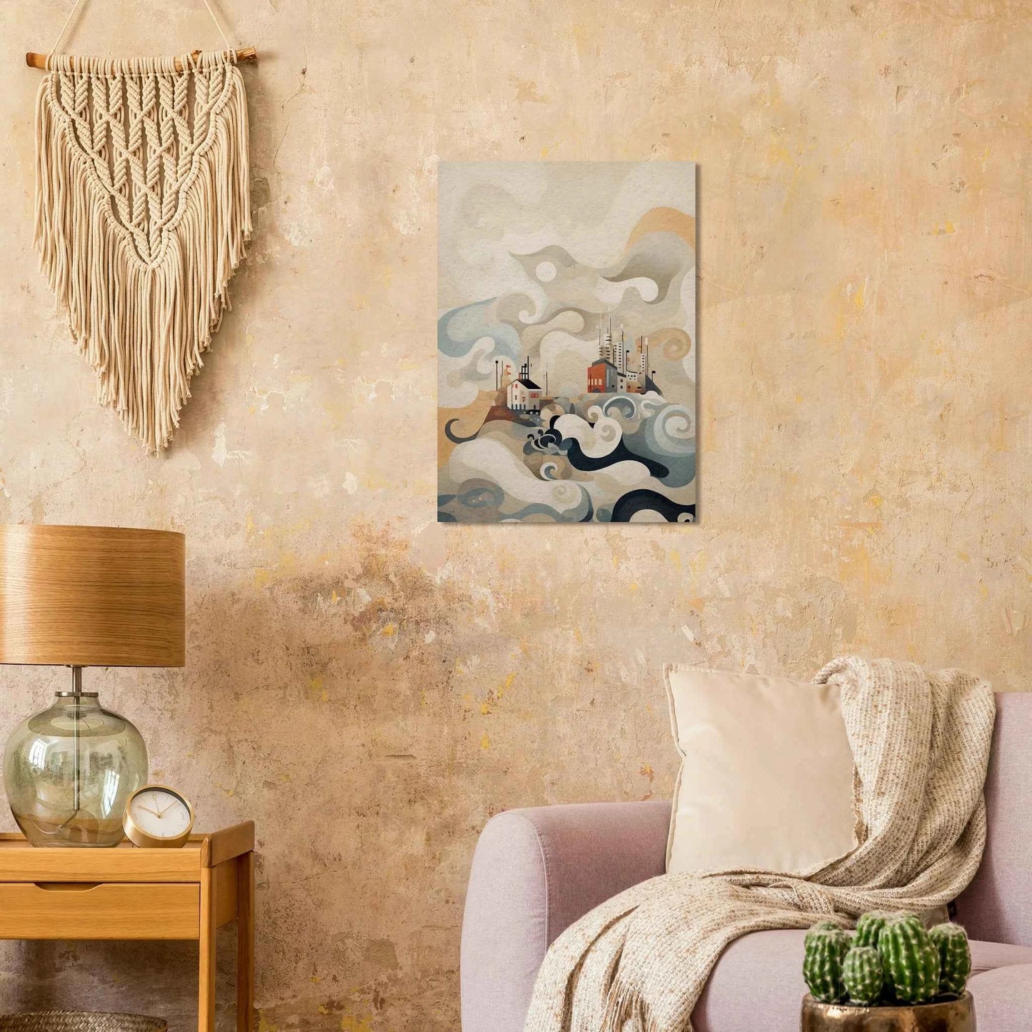 Abstract Cityscape Art Print in Earthy Tones