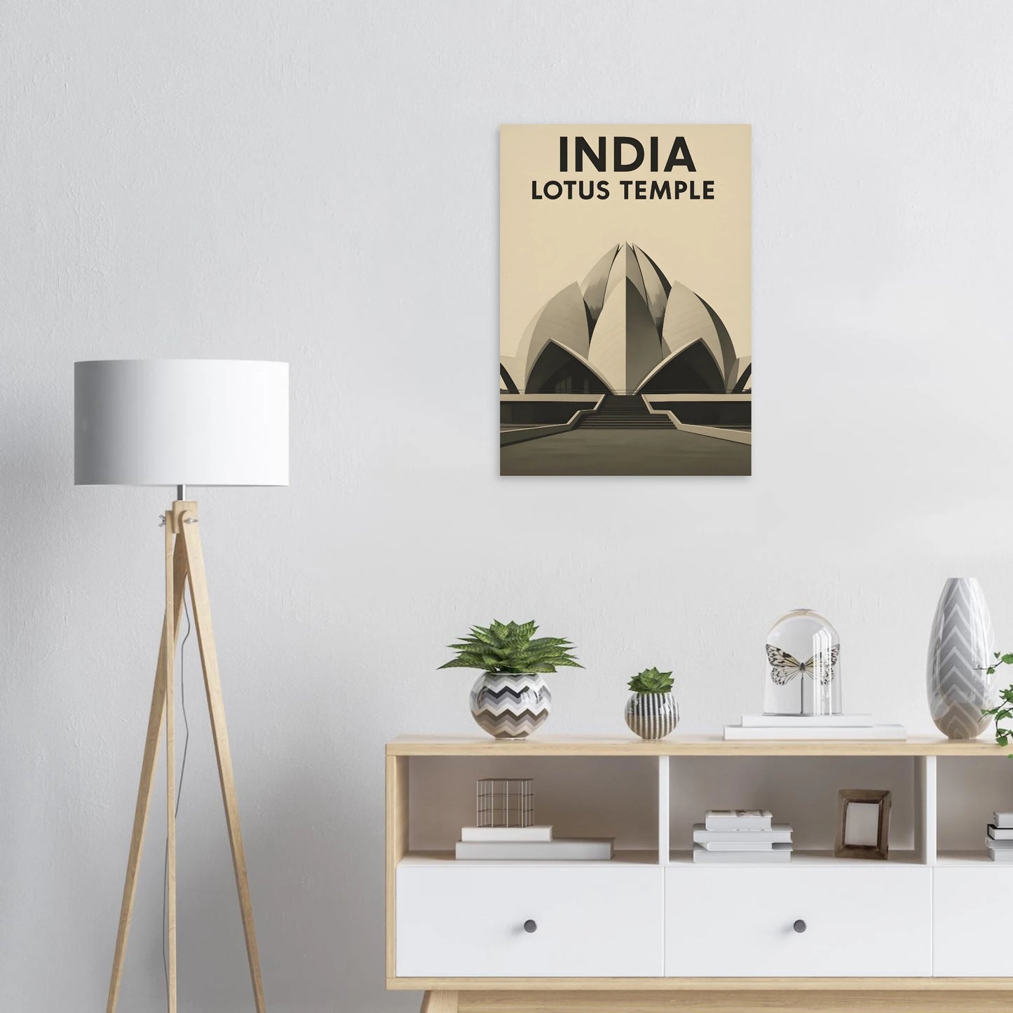 Delhi Lotus Temple – Minimalist Sepia Travel Poster - Canvasero