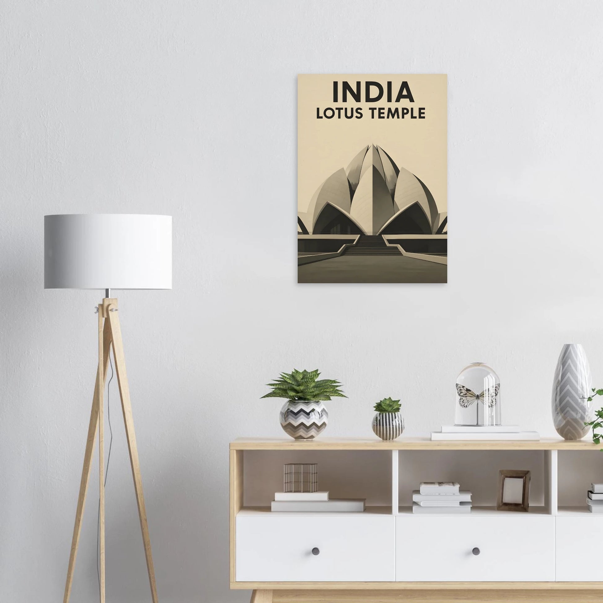 Delhi Lotus Temple – Minimalist Sepia Travel Poster - Canvasero