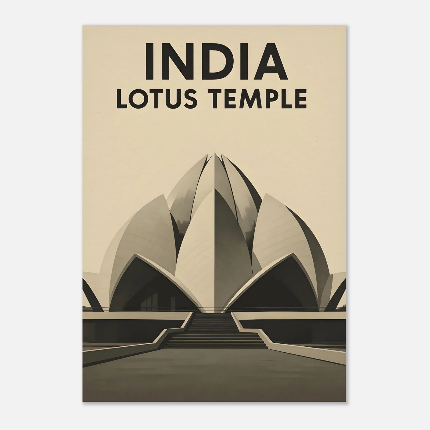 Delhi Lotus Temple – Minimalist Sepia Travel Poster - Canvasero
