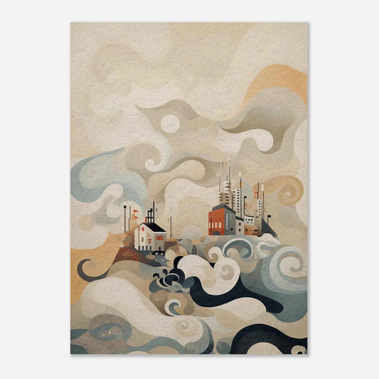 Abstract Cityscape Art Print in Earthy Tones