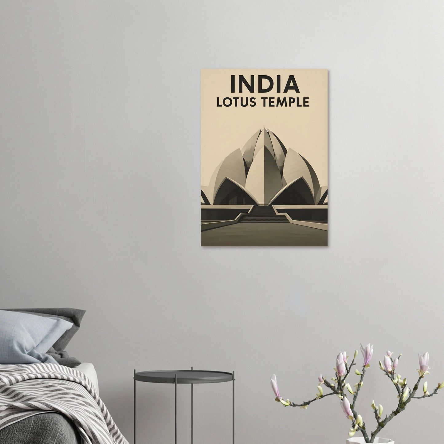 Delhi Lotus Temple – Minimalist Sepia Travel Poster - Canvasero