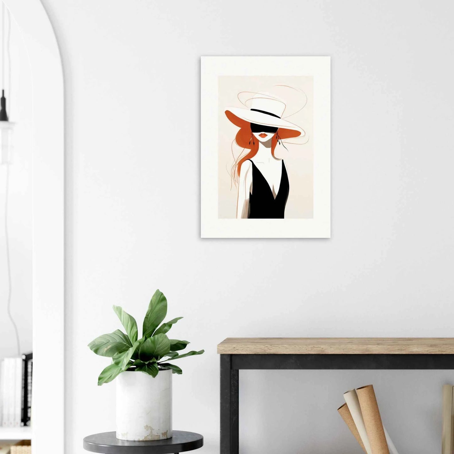 Elegant Woman in Hat & Dress Art Print