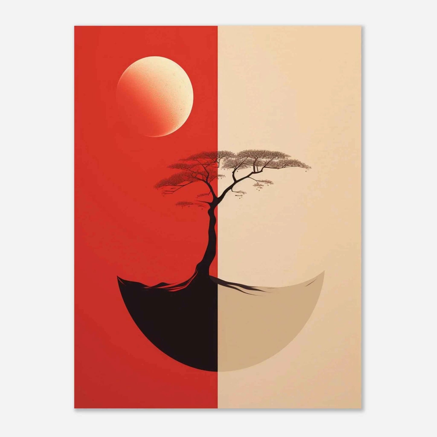 Zen Moon & Tree Minimalist Art Print