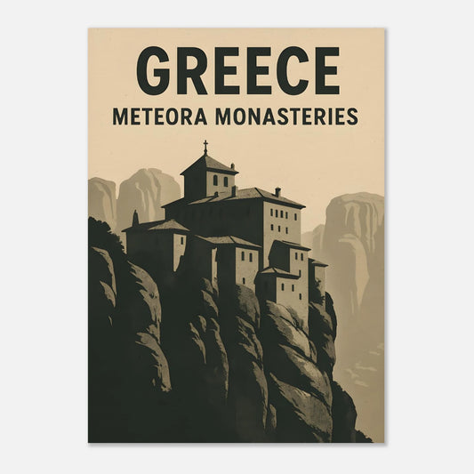 Meteora Monasteries Poster – Vintage Greece Travel Art Print - Canvasero