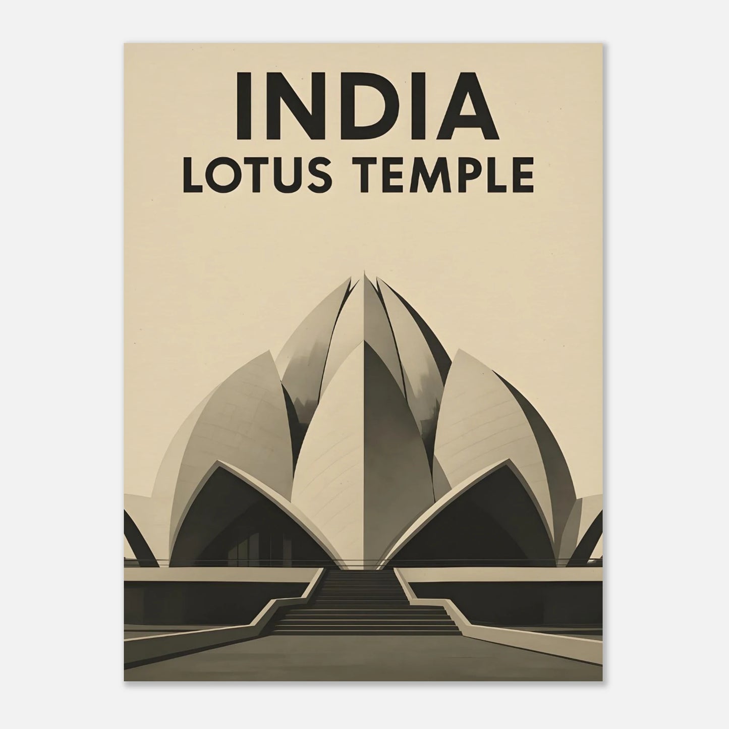 Delhi Lotus Temple – Minimalist Sepia Travel Poster - Canvasero
