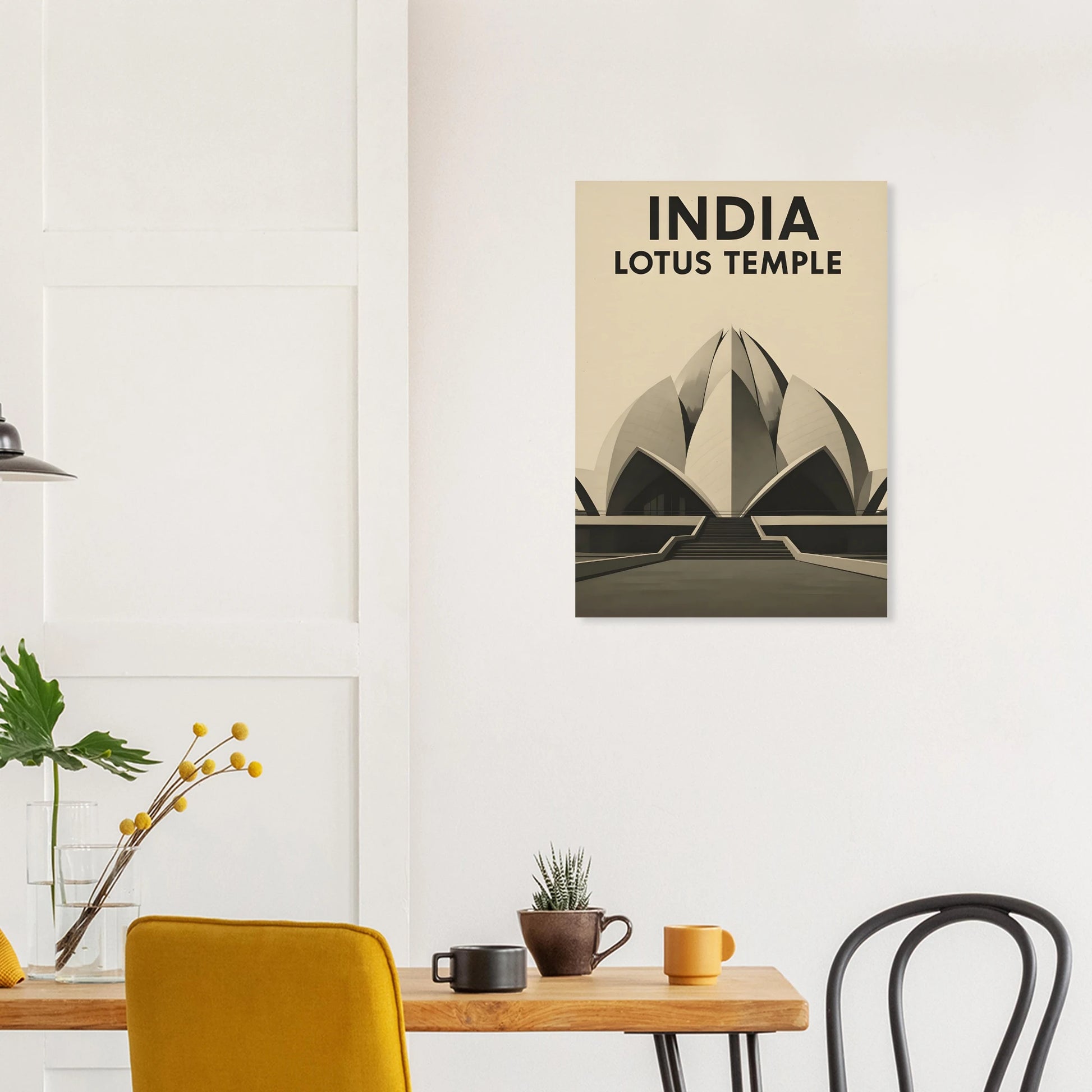 Delhi Lotus Temple – Minimalist Sepia Travel Poster - Canvasero
