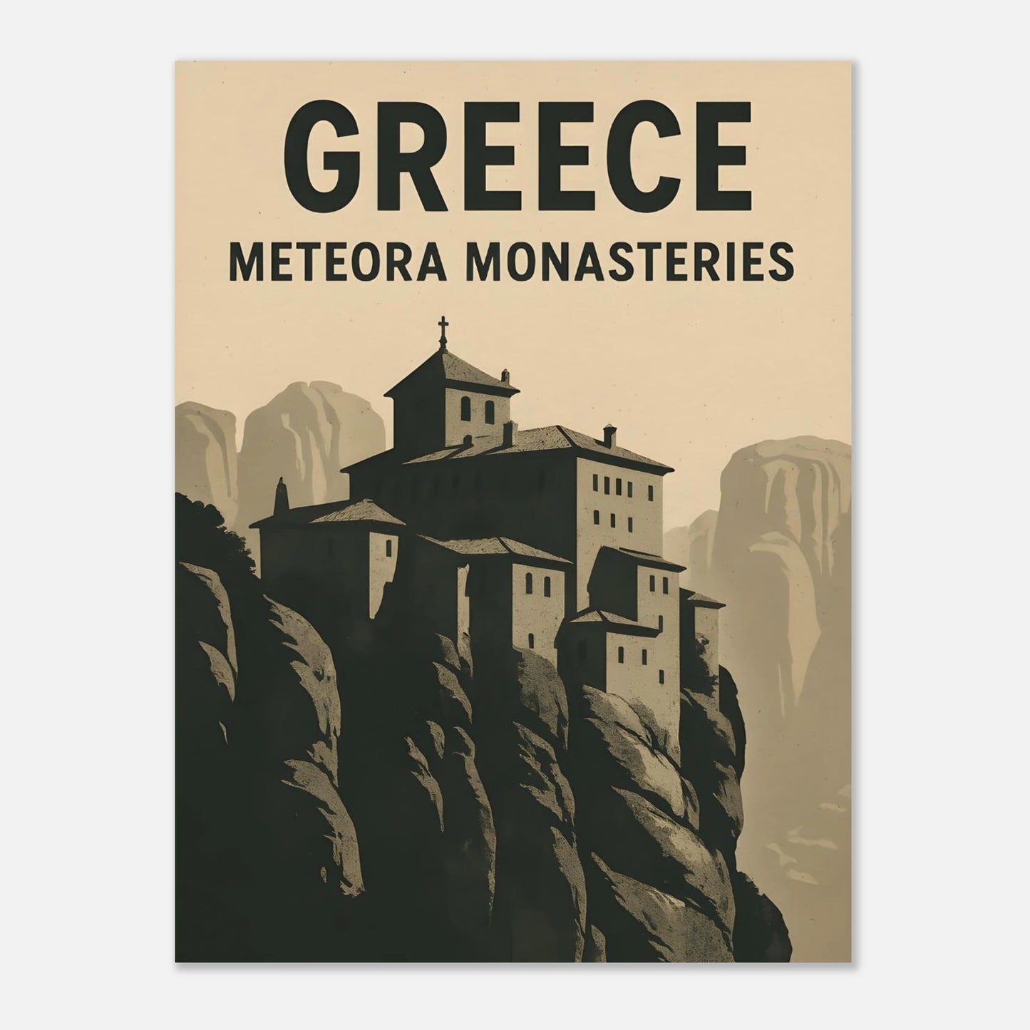 Meteora Monasteries Poster – Vintage Greece Travel Art Print - Canvasero