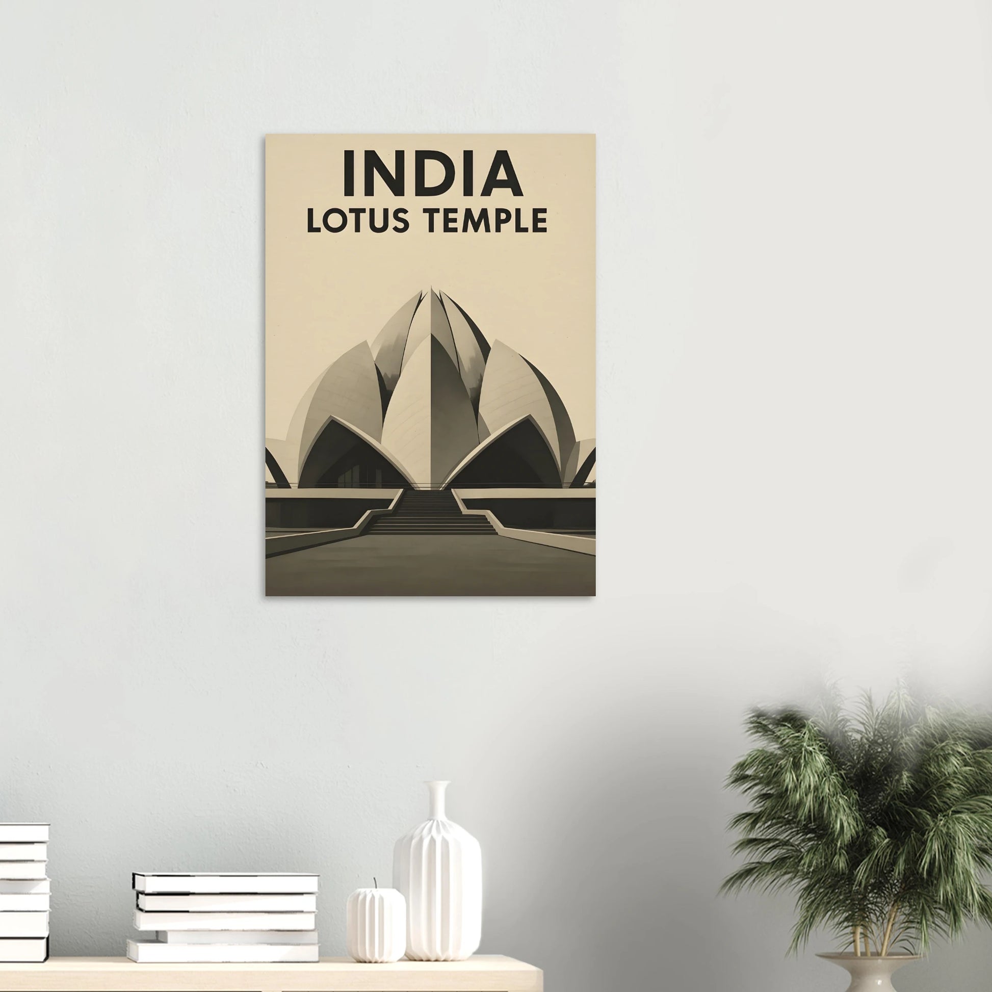 Delhi Lotus Temple – Minimalist Sepia Travel Poster - Canvasero