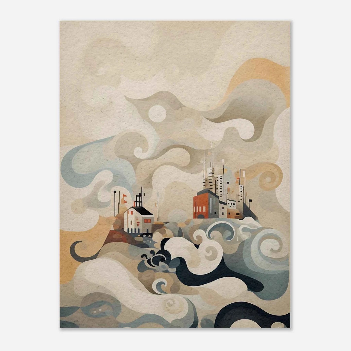 Abstract Cityscape Art Print in Earthy Tones