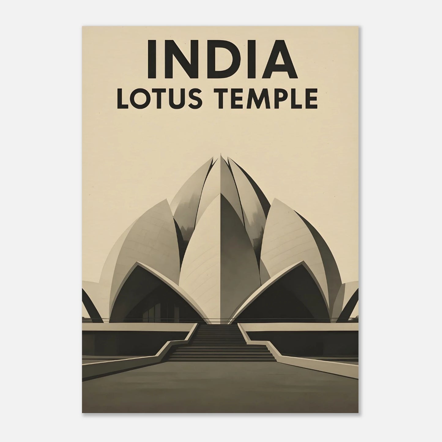 Delhi Lotus Temple – Minimalist Sepia Travel Poster - Canvasero