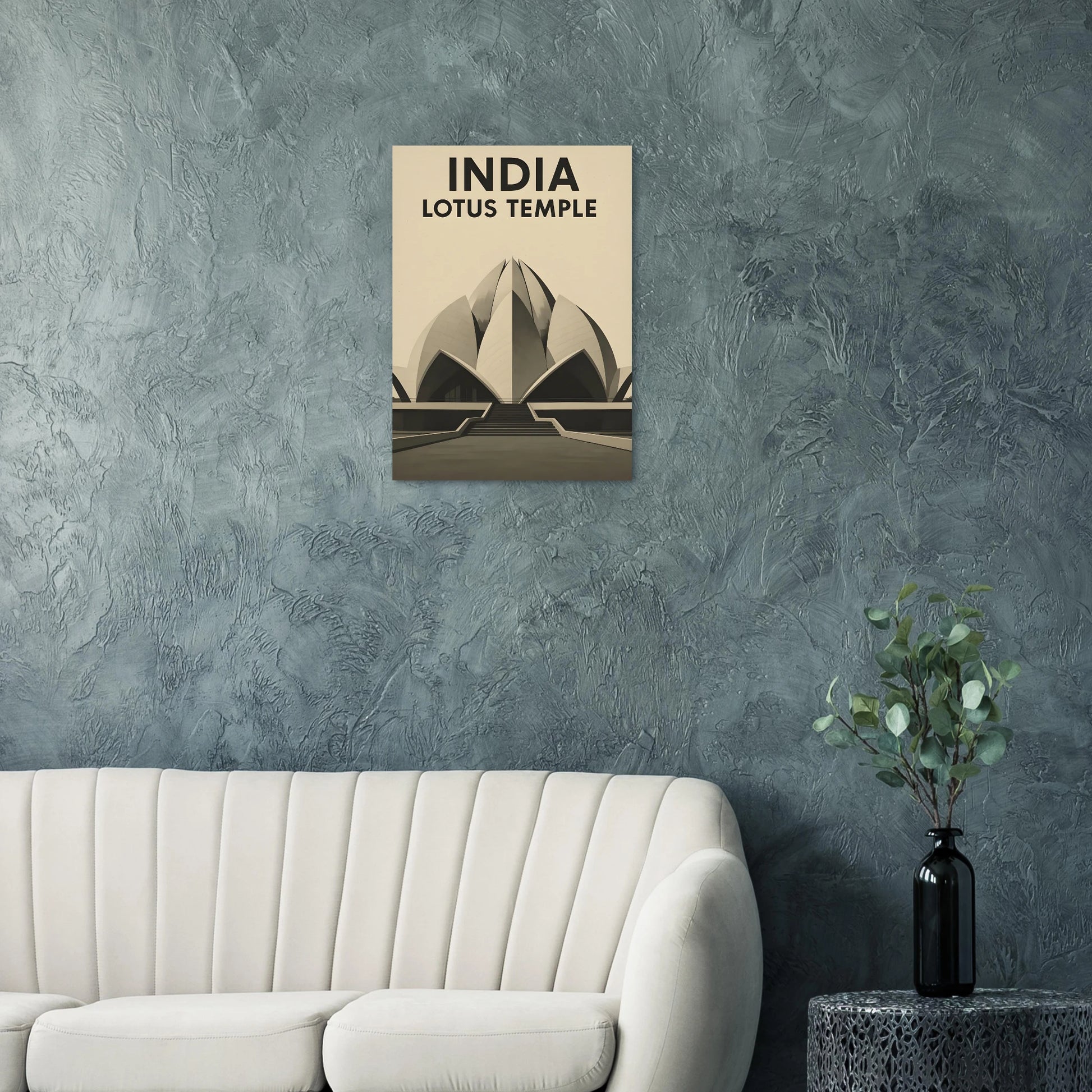 Delhi Lotus Temple – Minimalist Sepia Travel Poster - Canvasero